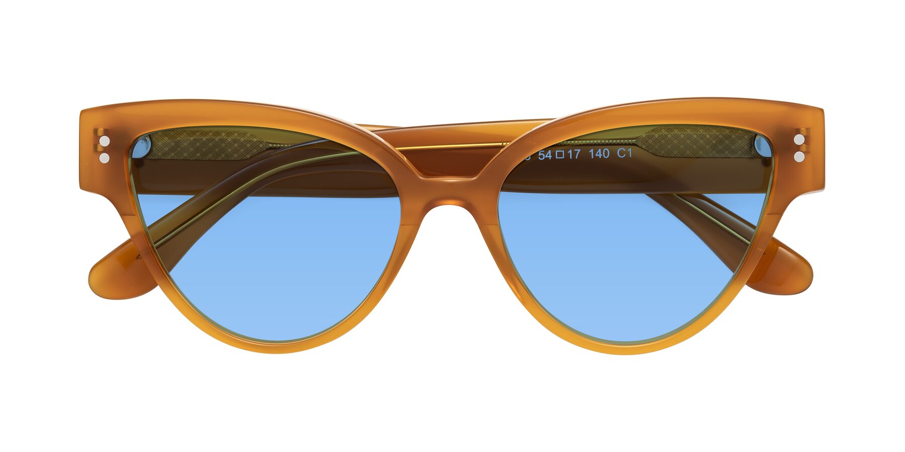 Folded Front of Coho in Pumpkin with Medium Blue Tinted Lenses