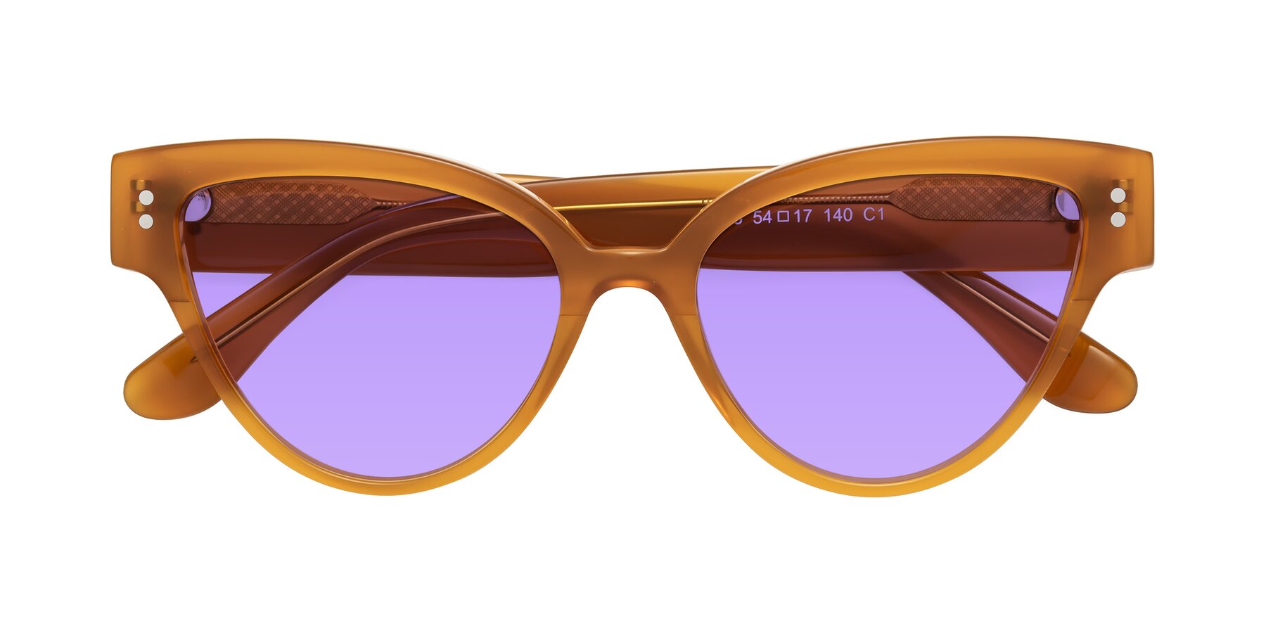 Folded Front of Coho in Pumpkin with Medium Purple Tinted Lenses