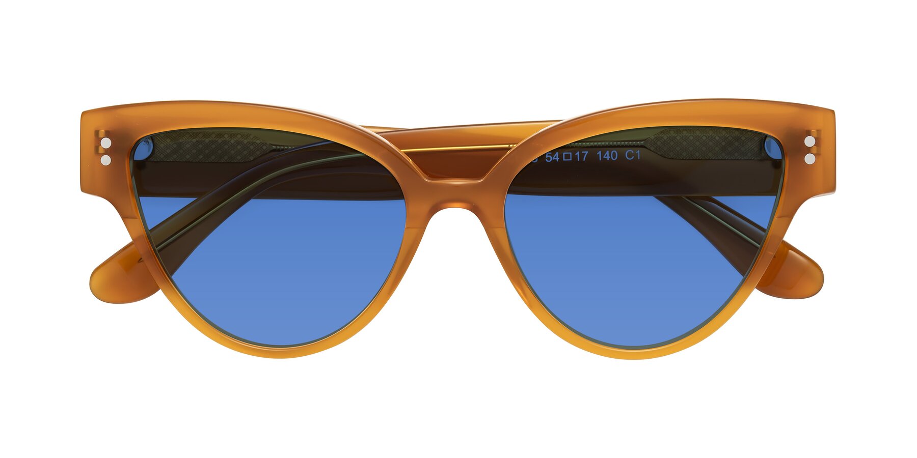 Folded Front of Coho in Pumpkin with Blue Tinted Lenses