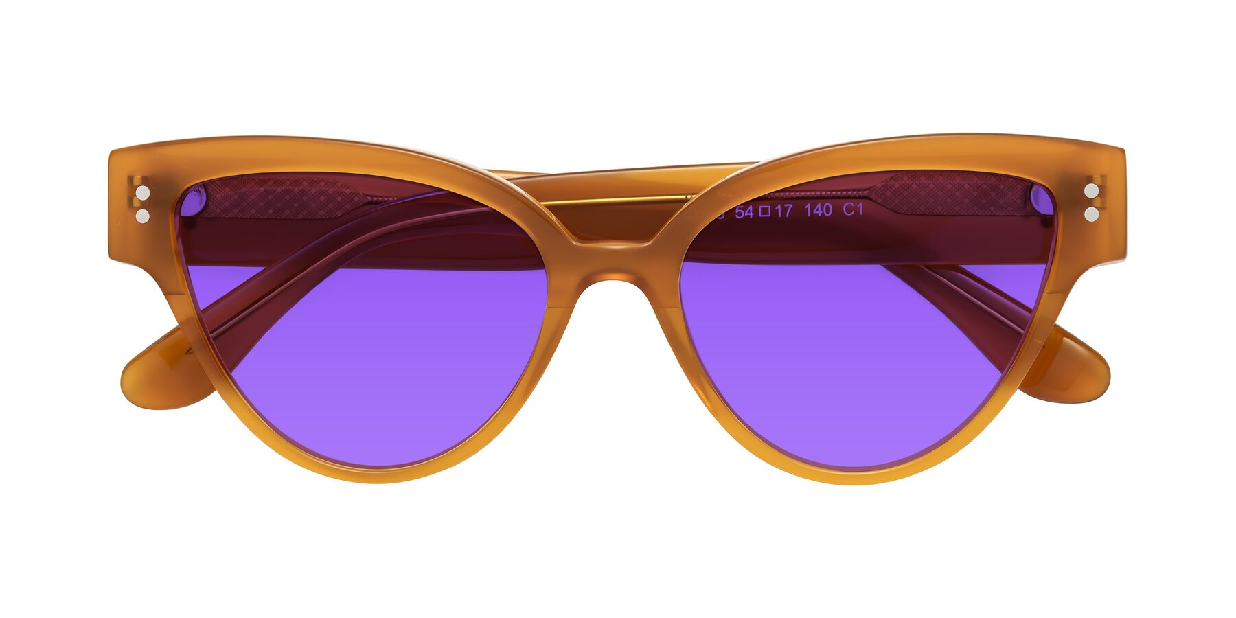 Folded Front of Coho in Pumpkin with Purple Tinted Lenses