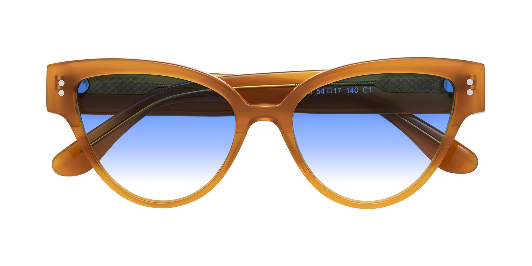 Folded Front of Coho in Pumpkin with Blue Gradient Lenses