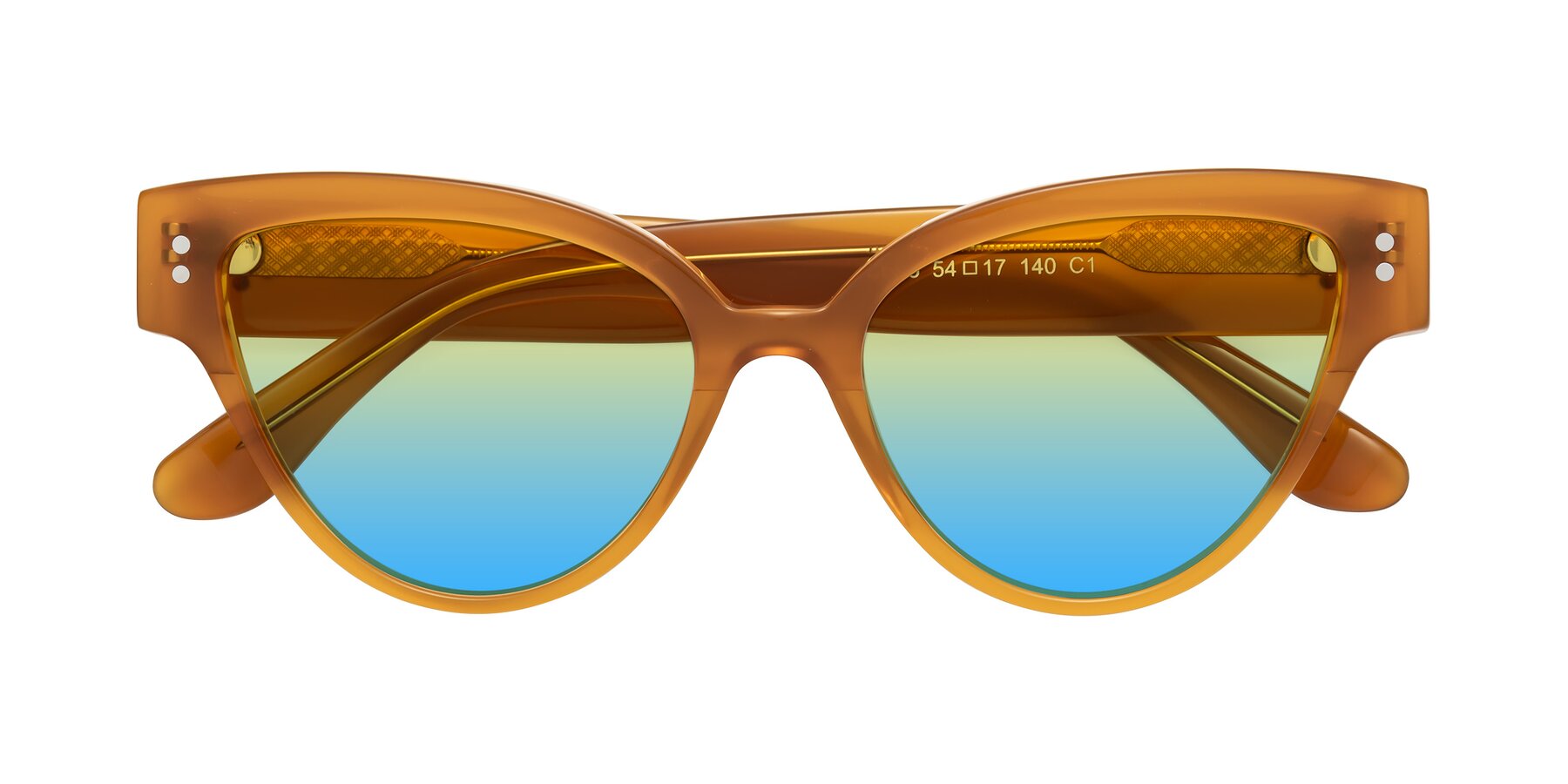 Folded Front of Coho in Pumpkin with Yellow / Blue Gradient Lenses