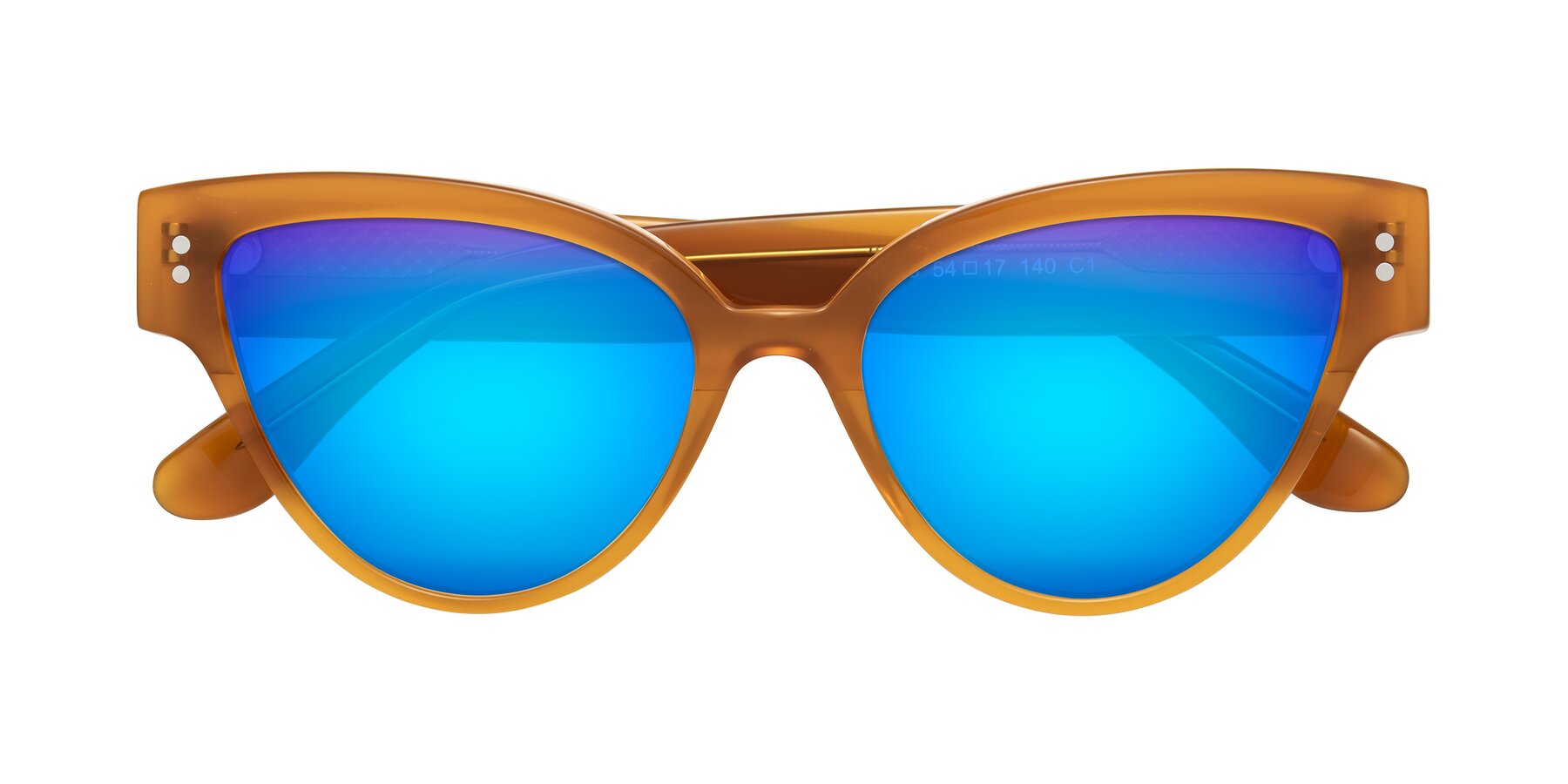 Folded Front of Coho in Pumpkin with Blue Mirrored Lenses