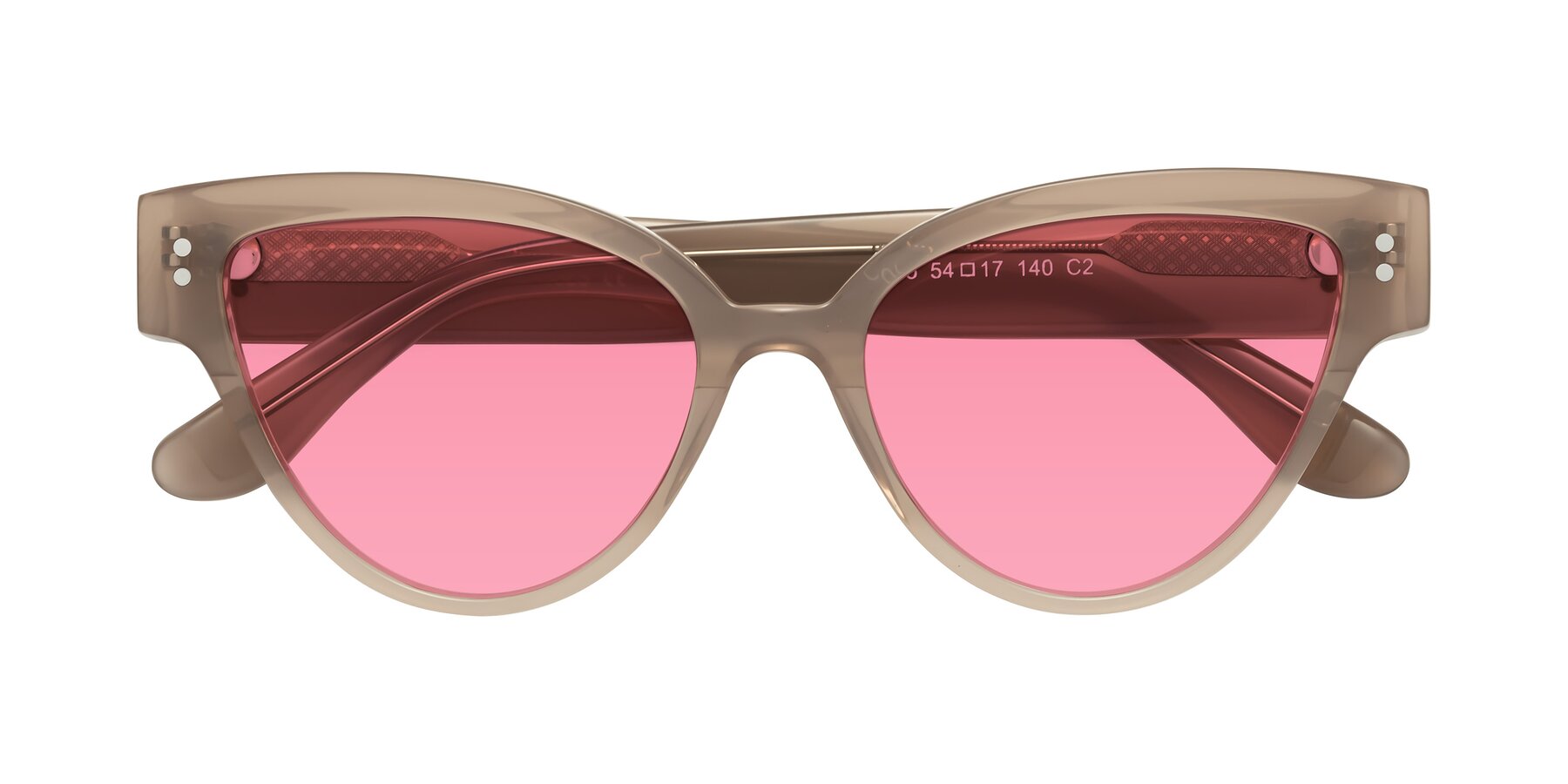 Folded Front of Coho in Taupe with Pink Tinted Lenses