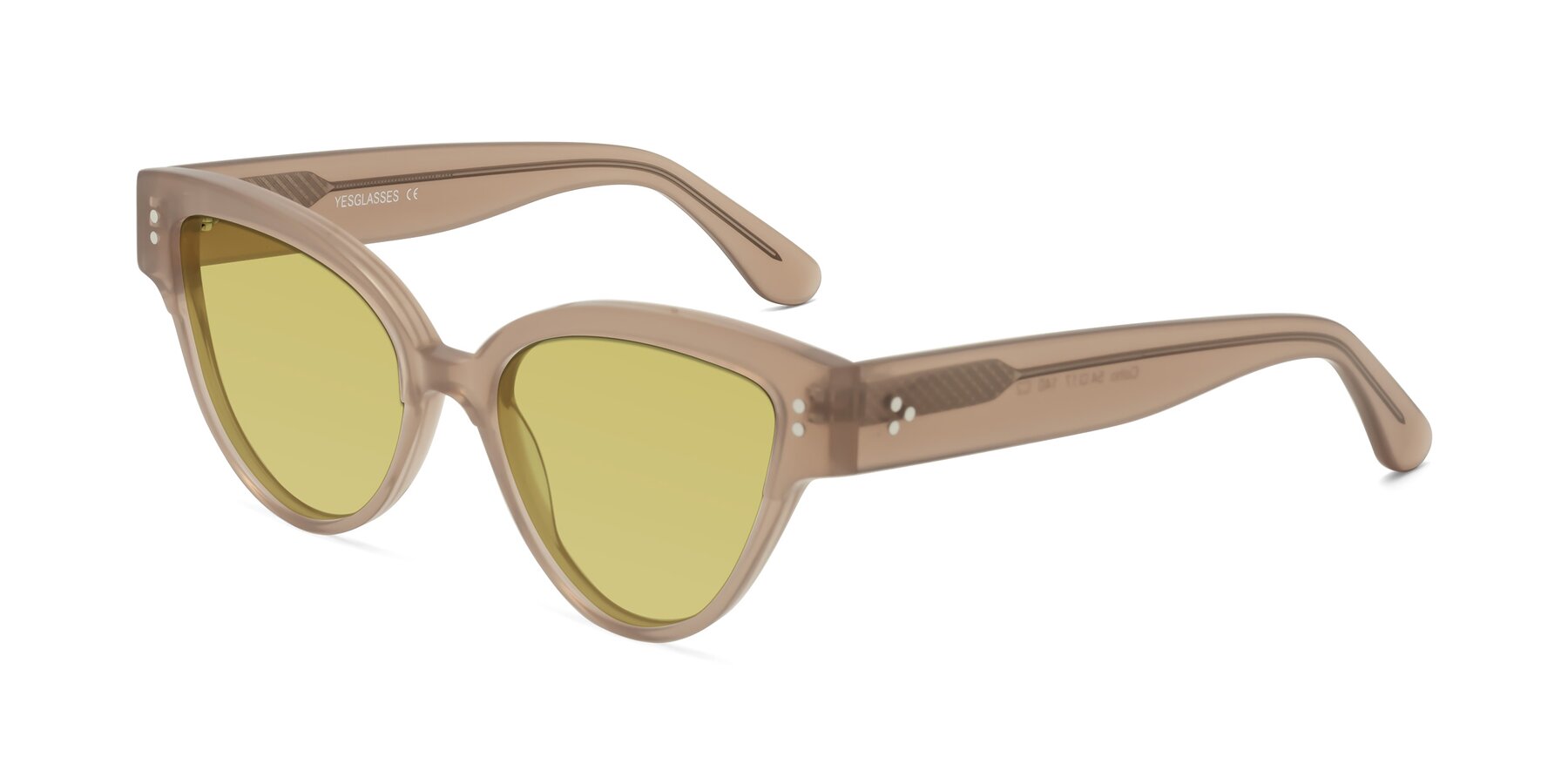 Angle of Coho in Taupe with Medium Champagne Tinted Lenses