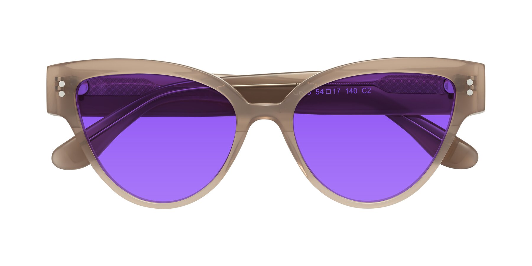 Folded Front of Coho in Taupe with Purple Tinted Lenses