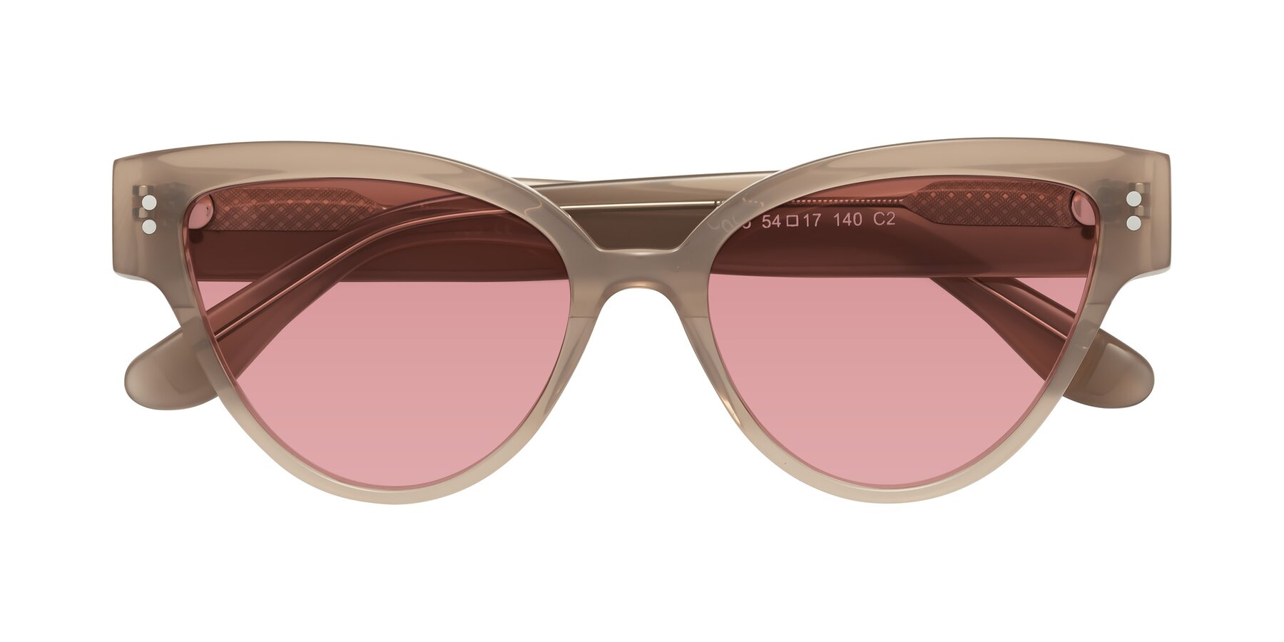 Folded Front of Coho in Taupe with Medium Garnet Tinted Lenses