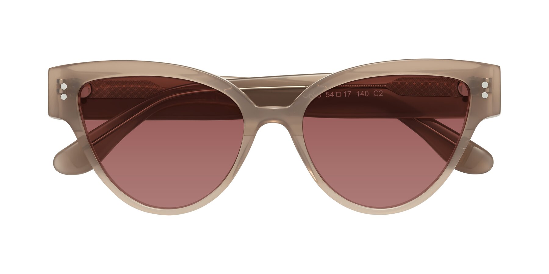 Folded Front of Coho in Taupe with Garnet Tinted Lenses