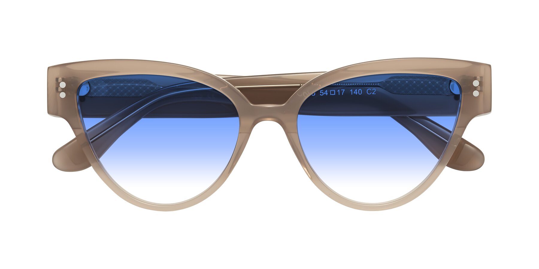 Folded Front of Coho in Taupe with Blue Gradient Lenses