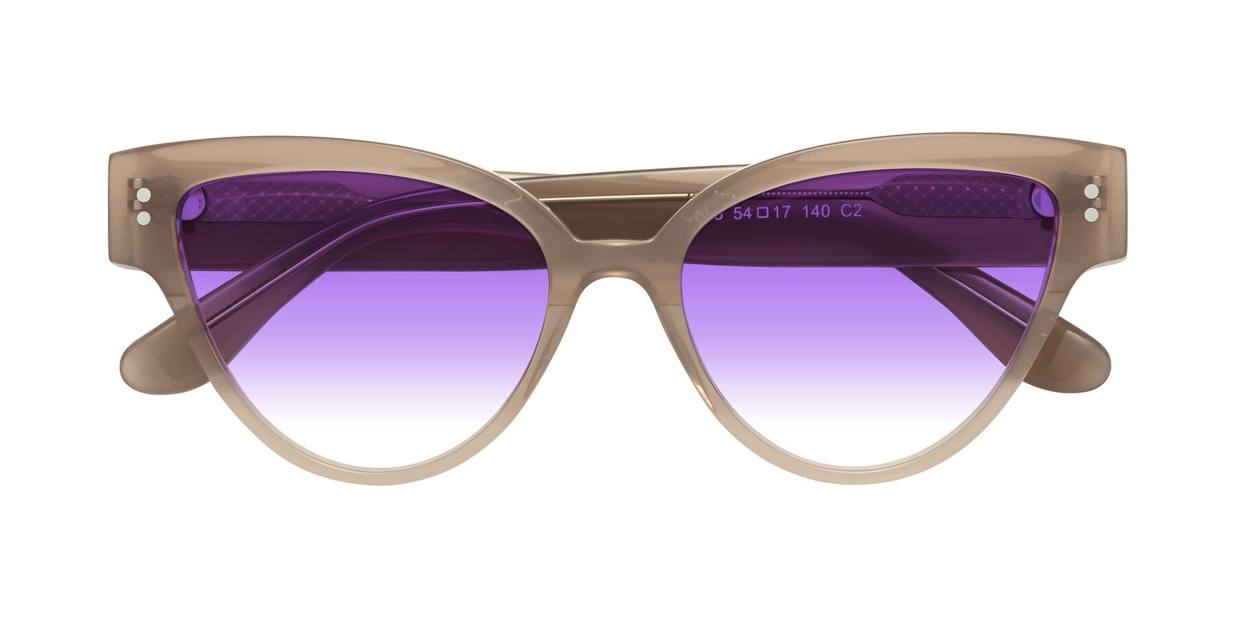 Folded Front of Coho in Taupe with Purple Gradient Lenses