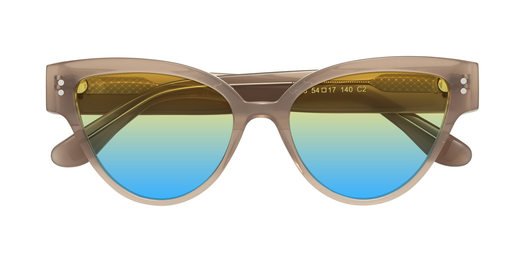 Folded Front of Coho in Taupe with Yellow / Blue Gradient Lenses