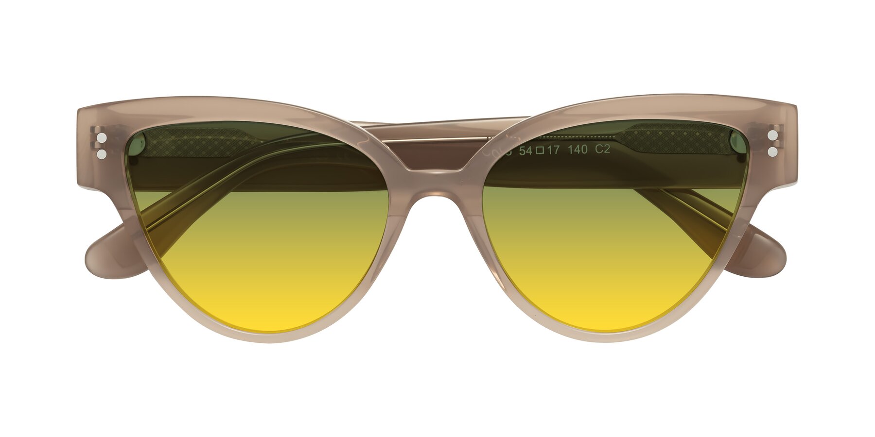 Folded Front of Coho in Taupe with Green / Yellow Gradient Lenses