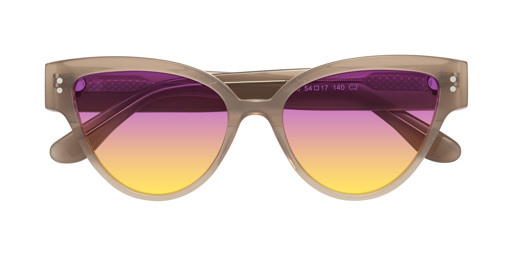Folded Front of Coho in Taupe with Purple / Yellow Gradient Lenses