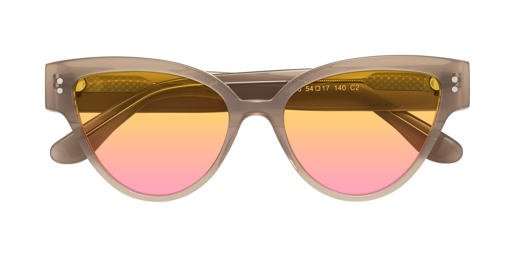 Folded Front of Coho in Taupe with Yellow / Pink Gradient Lenses