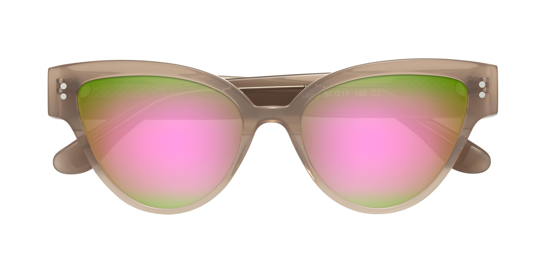 Folded Front of Coho in Taupe with Pink Mirrored Lenses