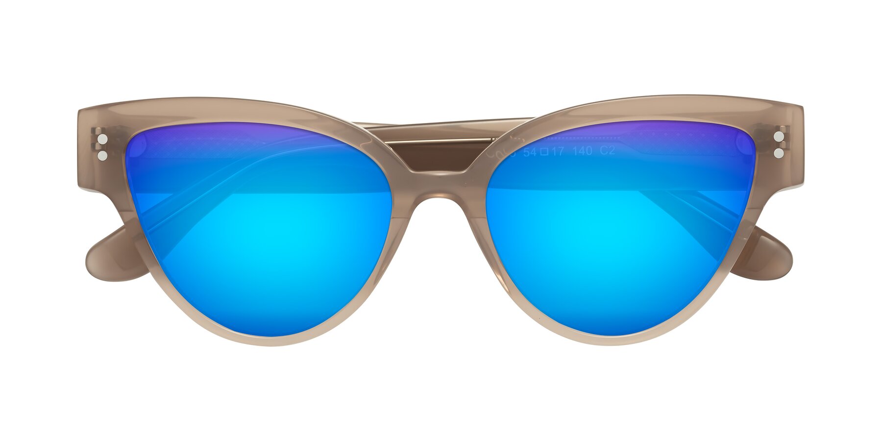 Folded Front of Coho in Taupe with Blue Mirrored Lenses