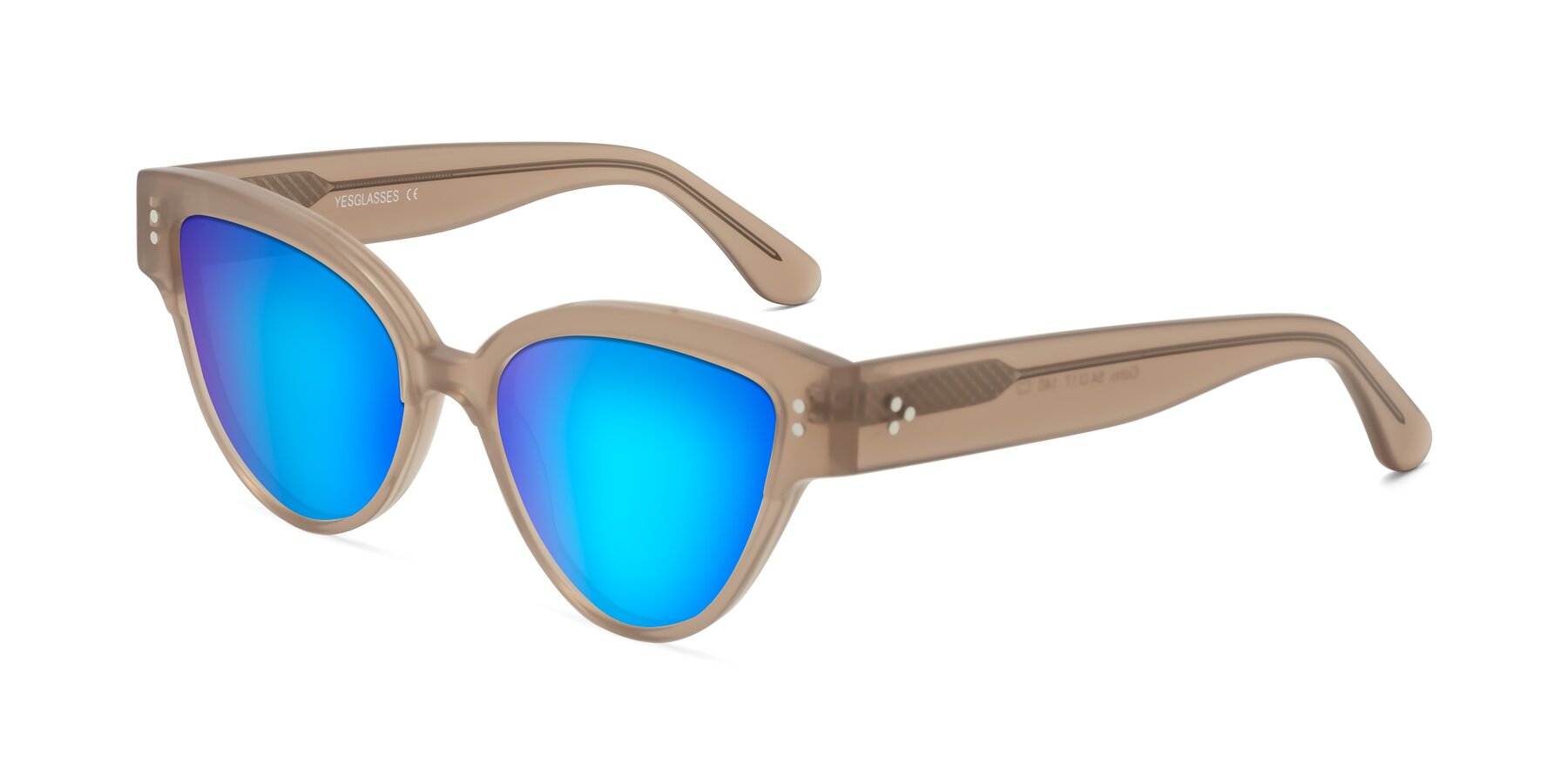 Angle of Coho in Taupe with Blue Mirrored Lenses