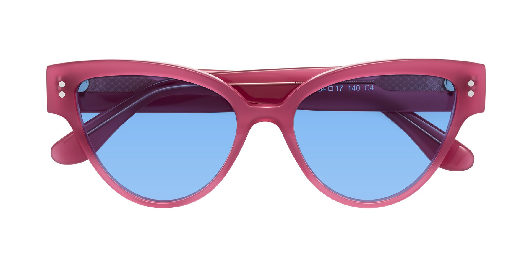 Folded Front of Coho in Pink with Medium Blue Tinted Lenses