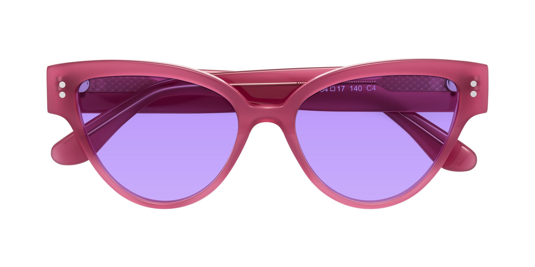 Folded Front of Coho in Pink with Medium Purple Tinted Lenses
