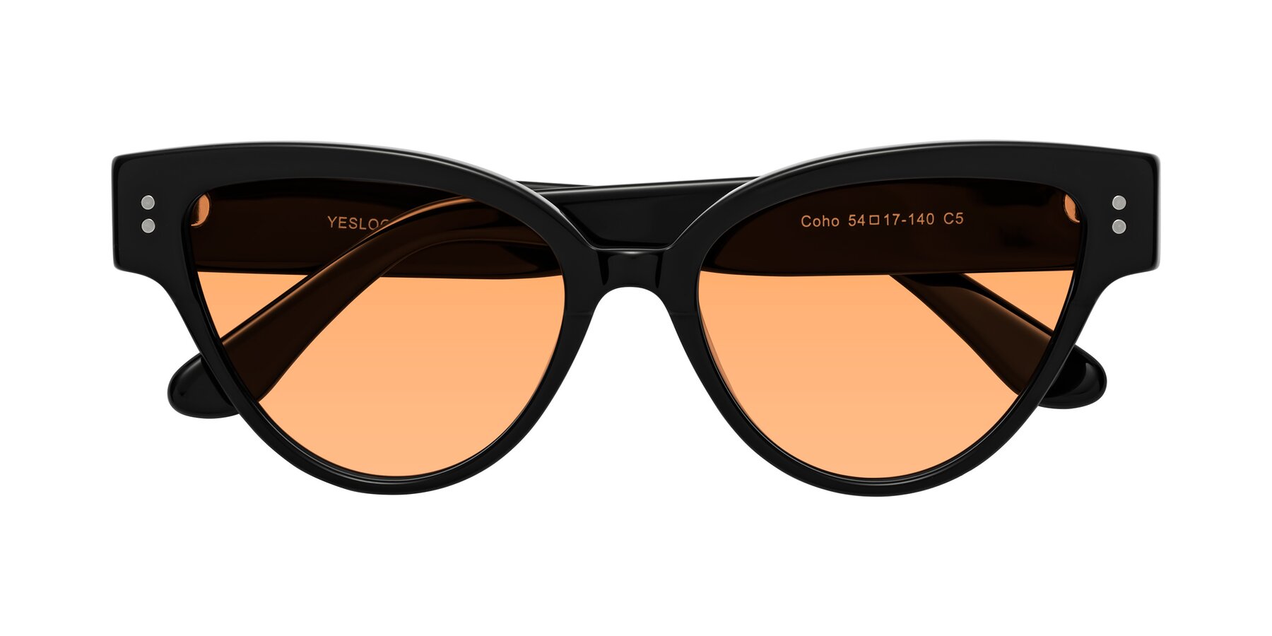 Folded Front of Coho in Black with Medium Orange Tinted Lenses