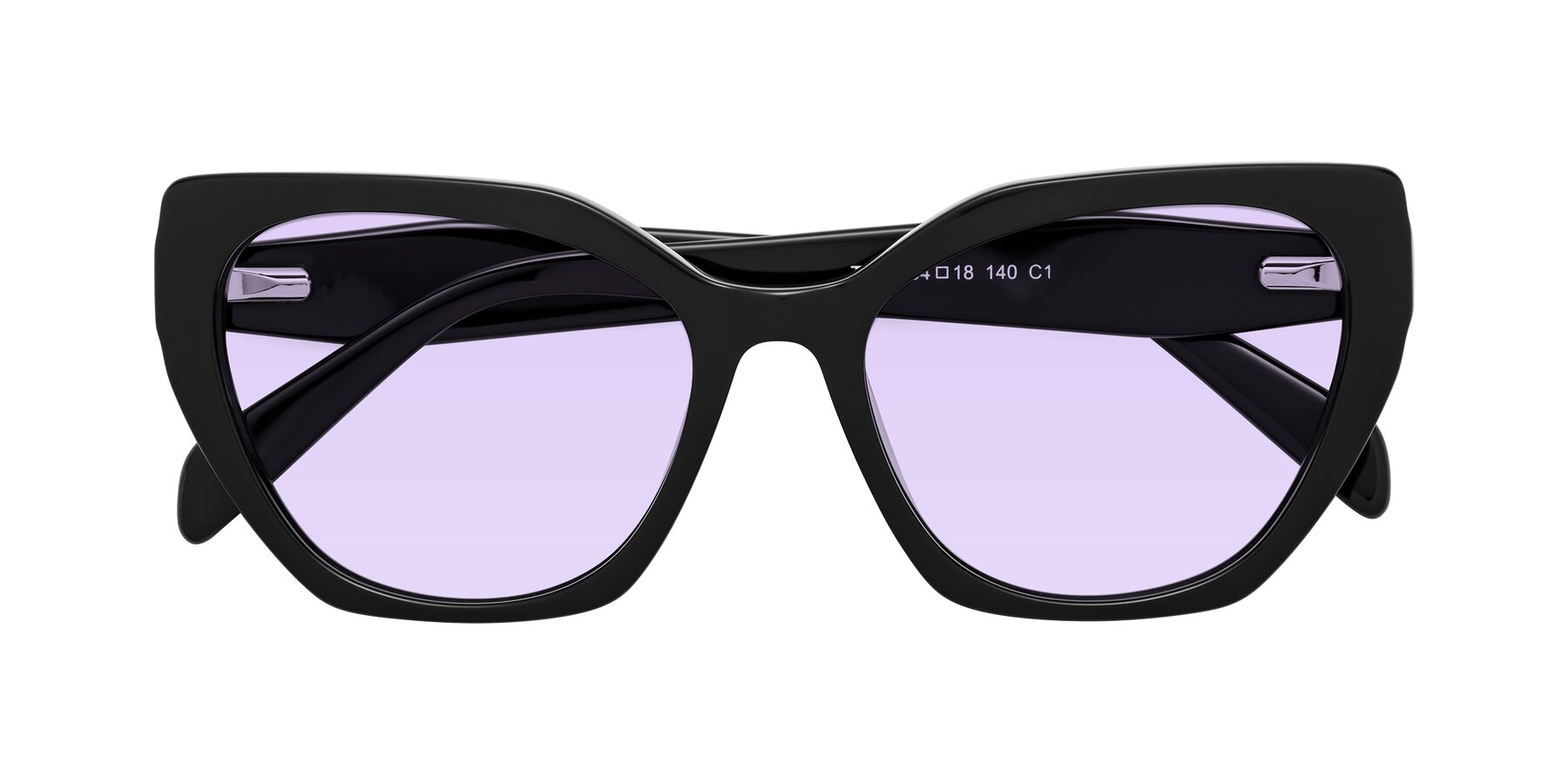Folded Front of Tilton in Black with Light Purple Tinted Lenses