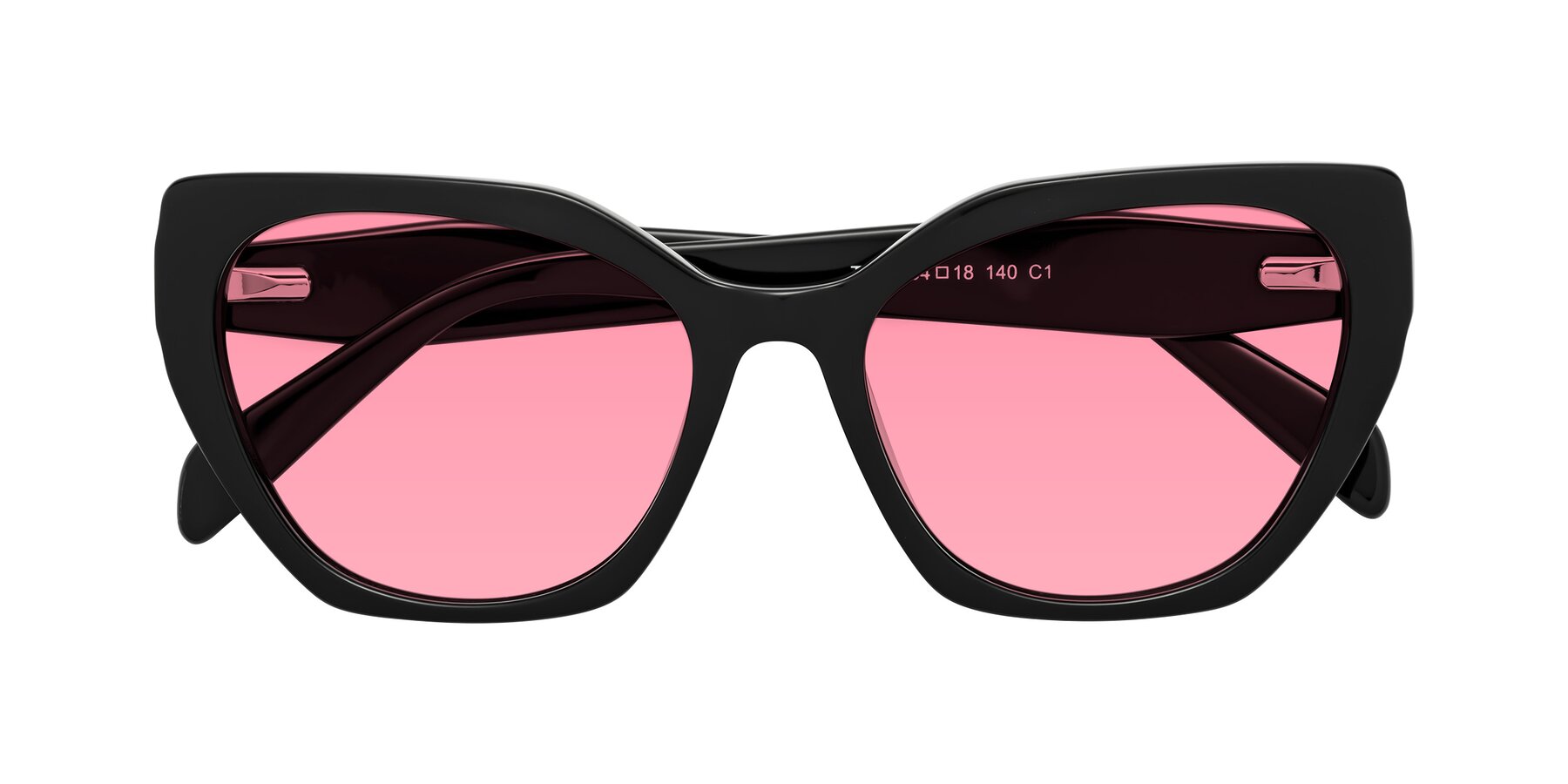 Folded Front of Tilton in Black with Pink Tinted Lenses