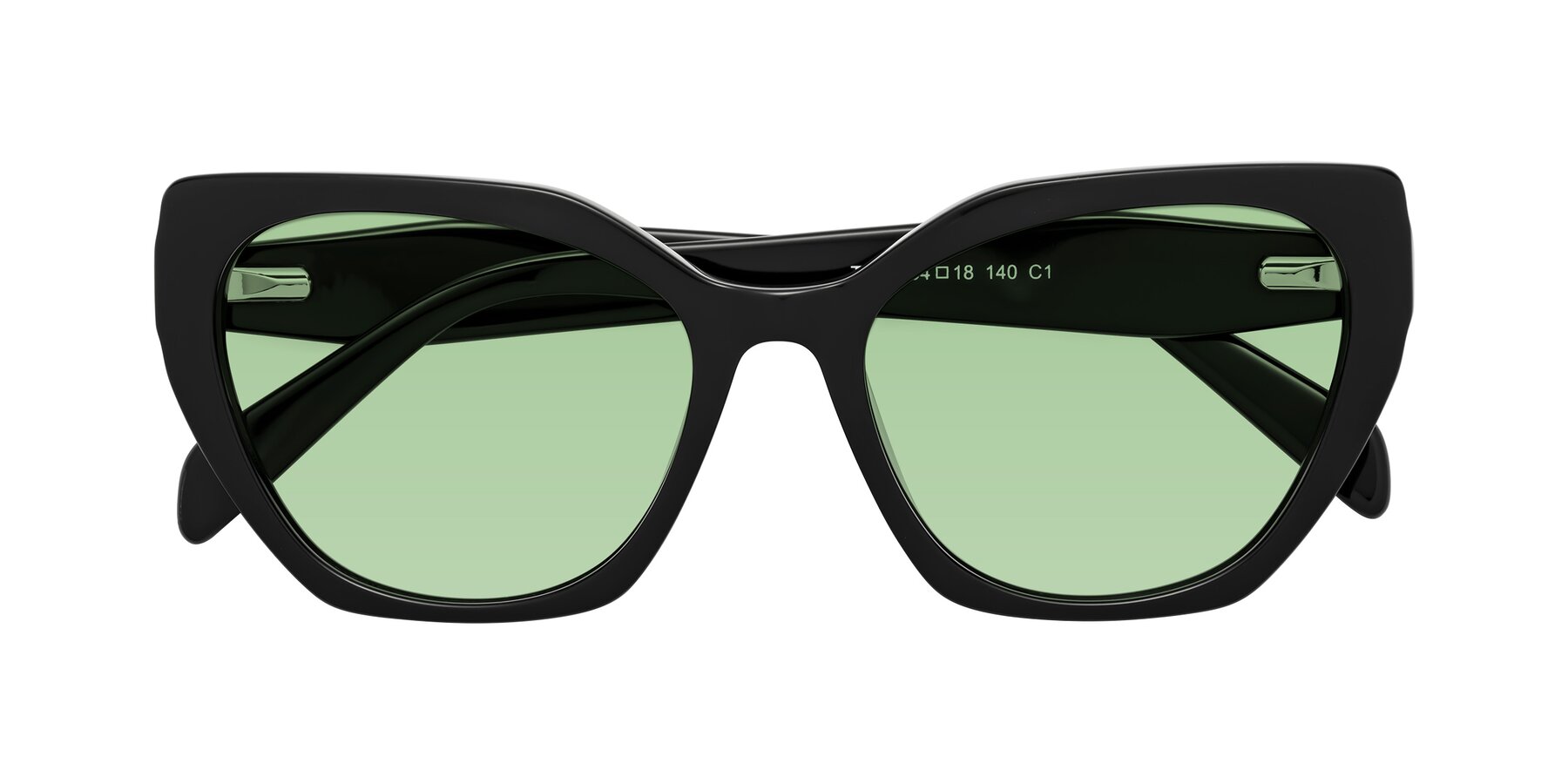 Folded Front of Tilton in Black with Medium Green Tinted Lenses