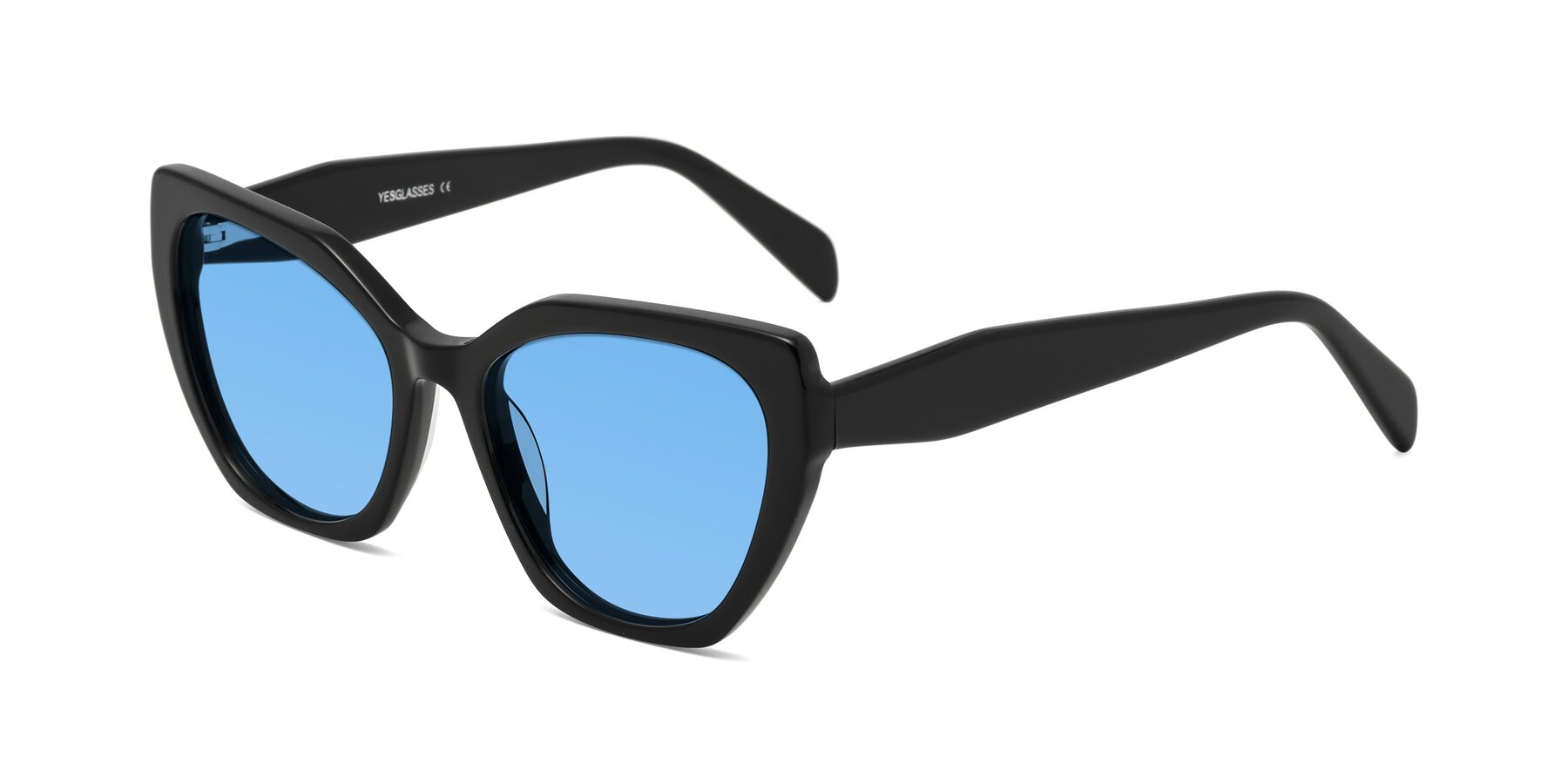 Angle of Tilton in Black with Medium Blue Tinted Lenses