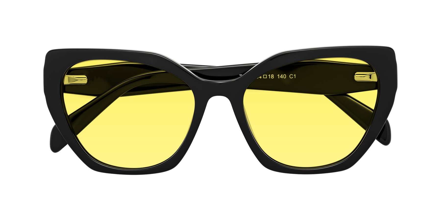 Folded Front of Tilton in Black with Medium Yellow Tinted Lenses