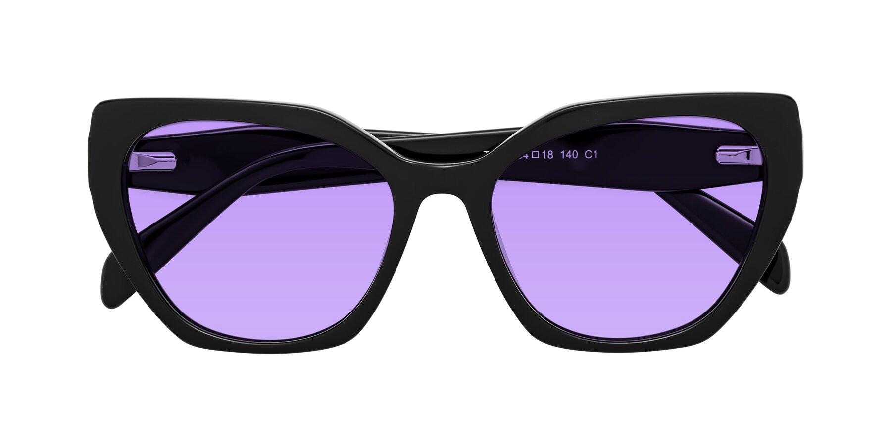 Folded Front of Tilton in Black with Medium Purple Tinted Lenses