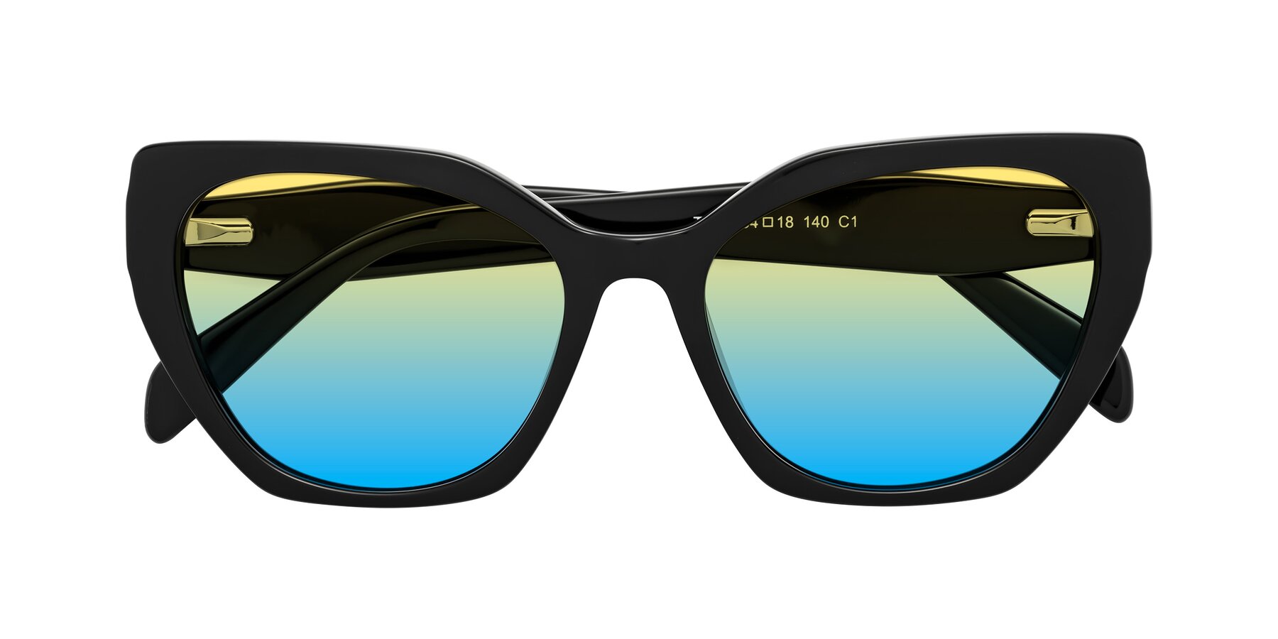 Folded Front of Tilton in Black with Yellow / Blue Gradient Lenses