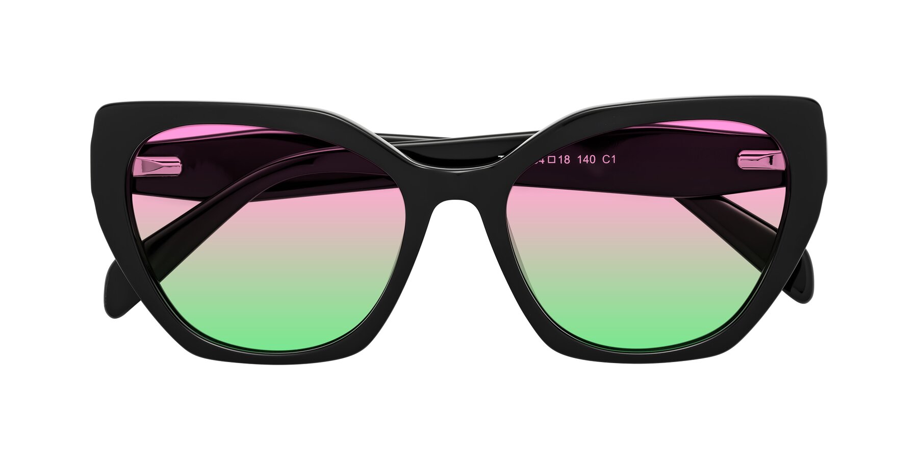 Folded Front of Tilton in Black with Pink / Green Gradient Lenses