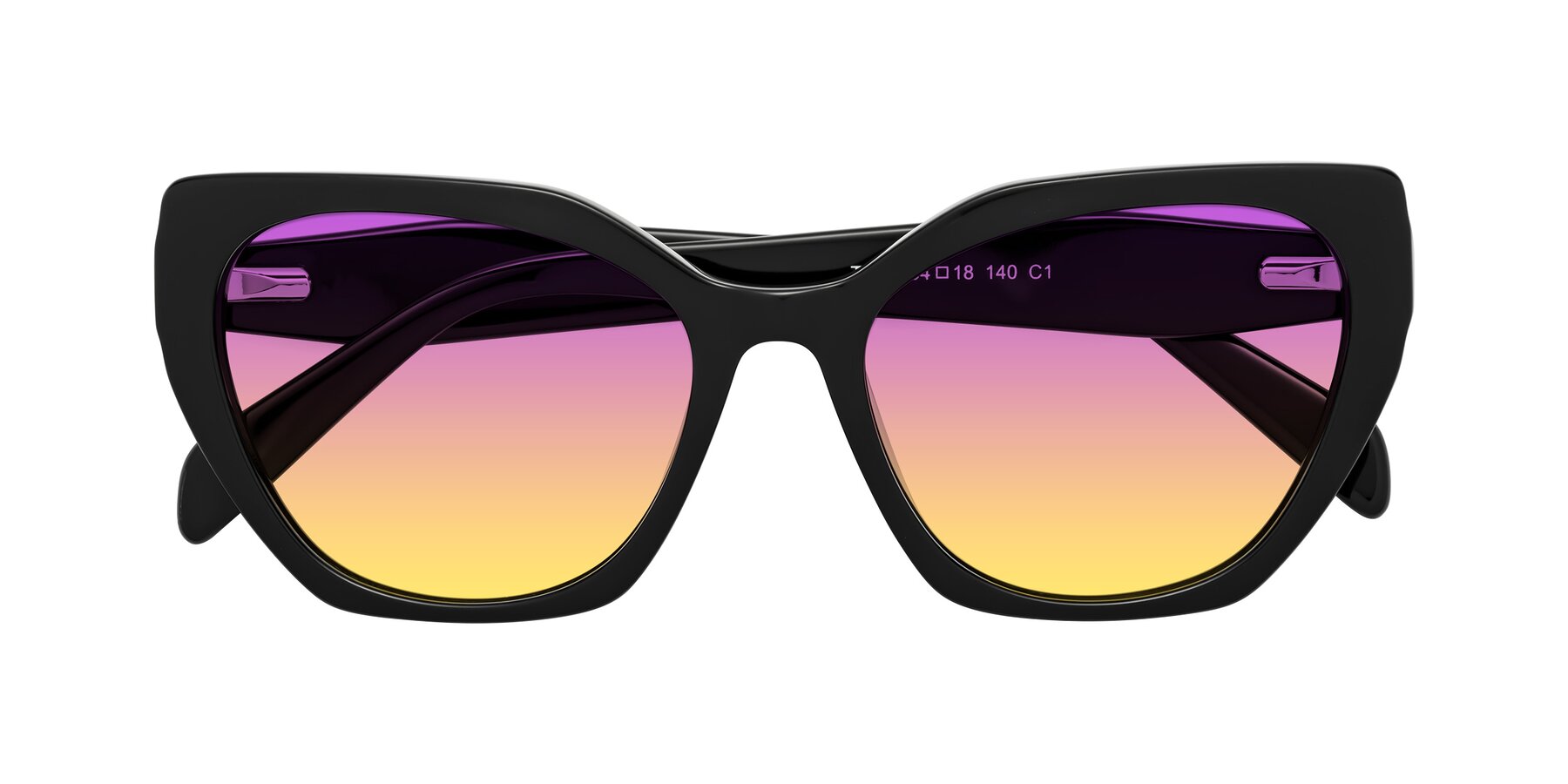 Folded Front of Tilton in Black with Purple / Yellow Gradient Lenses