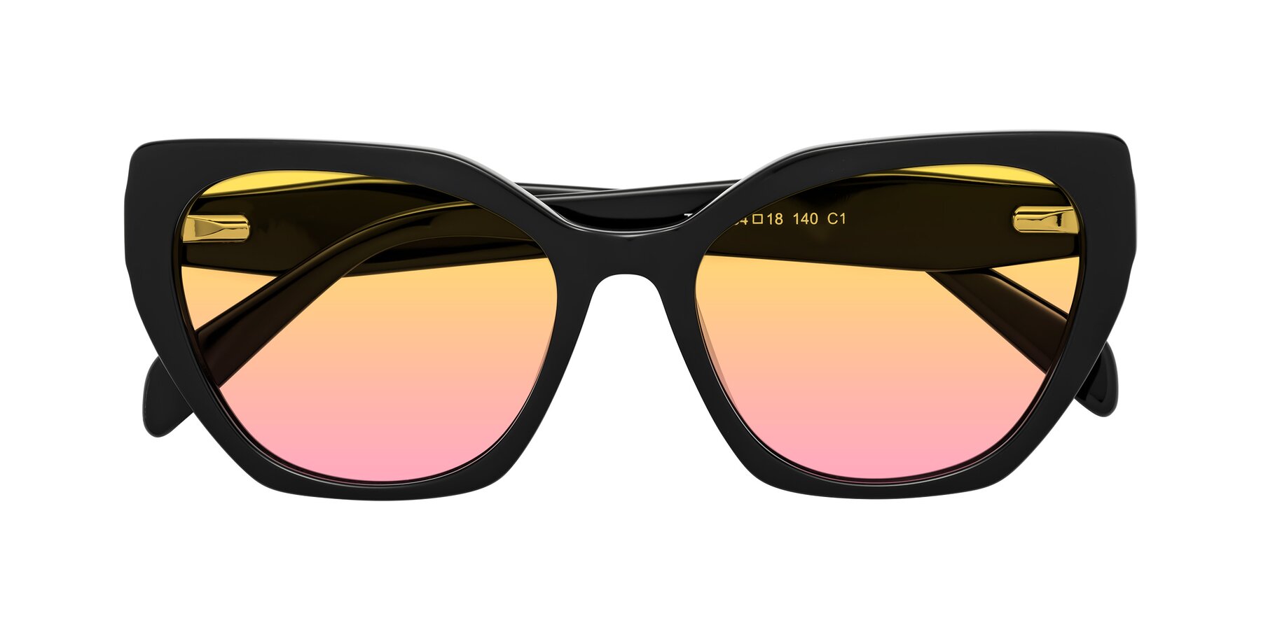 Folded Front of Tilton in Black with Yellow / Pink Gradient Lenses