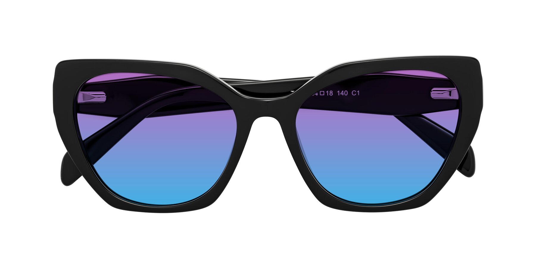 Folded Front of Tilton in Black with Purple / Blue Gradient Lenses