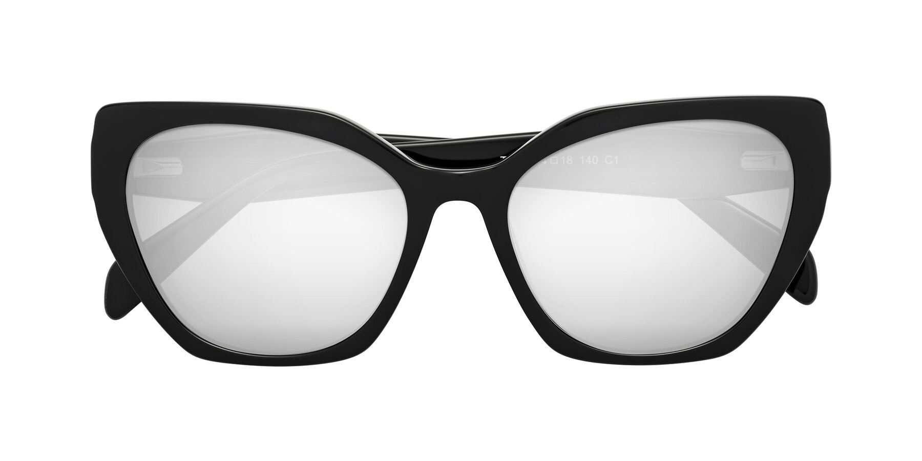 Folded Front of Tilton in Black with Silver Mirrored Lenses