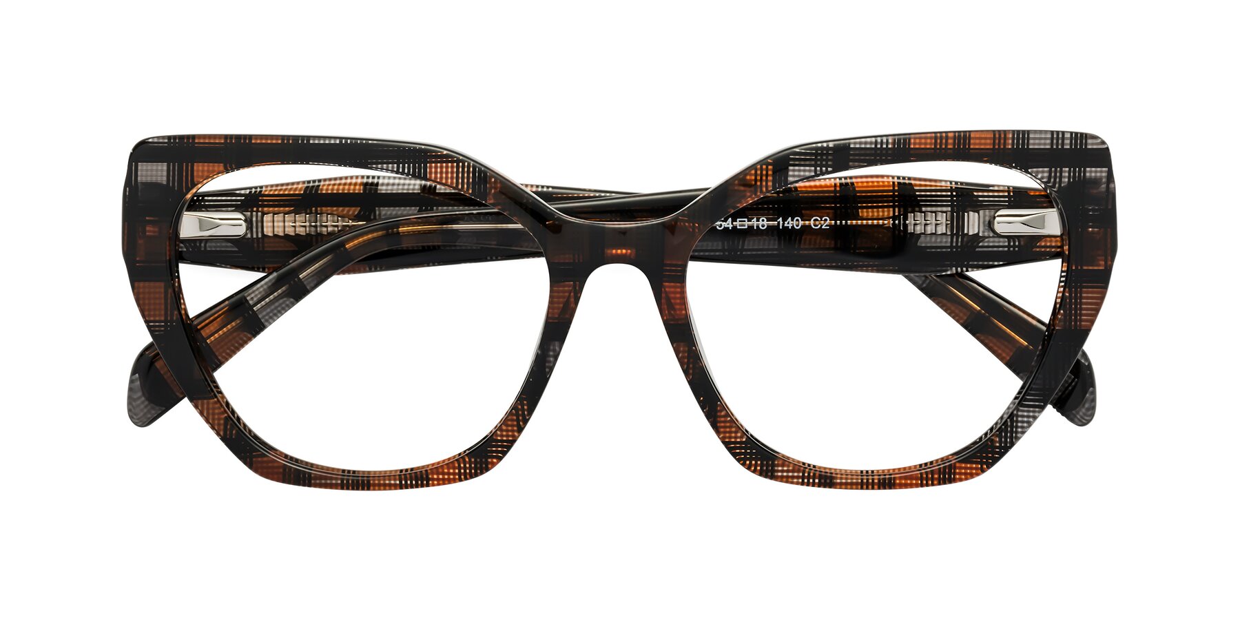 Folded Front of Tilton in Brown Grid with Clear Reading Eyeglass Lenses