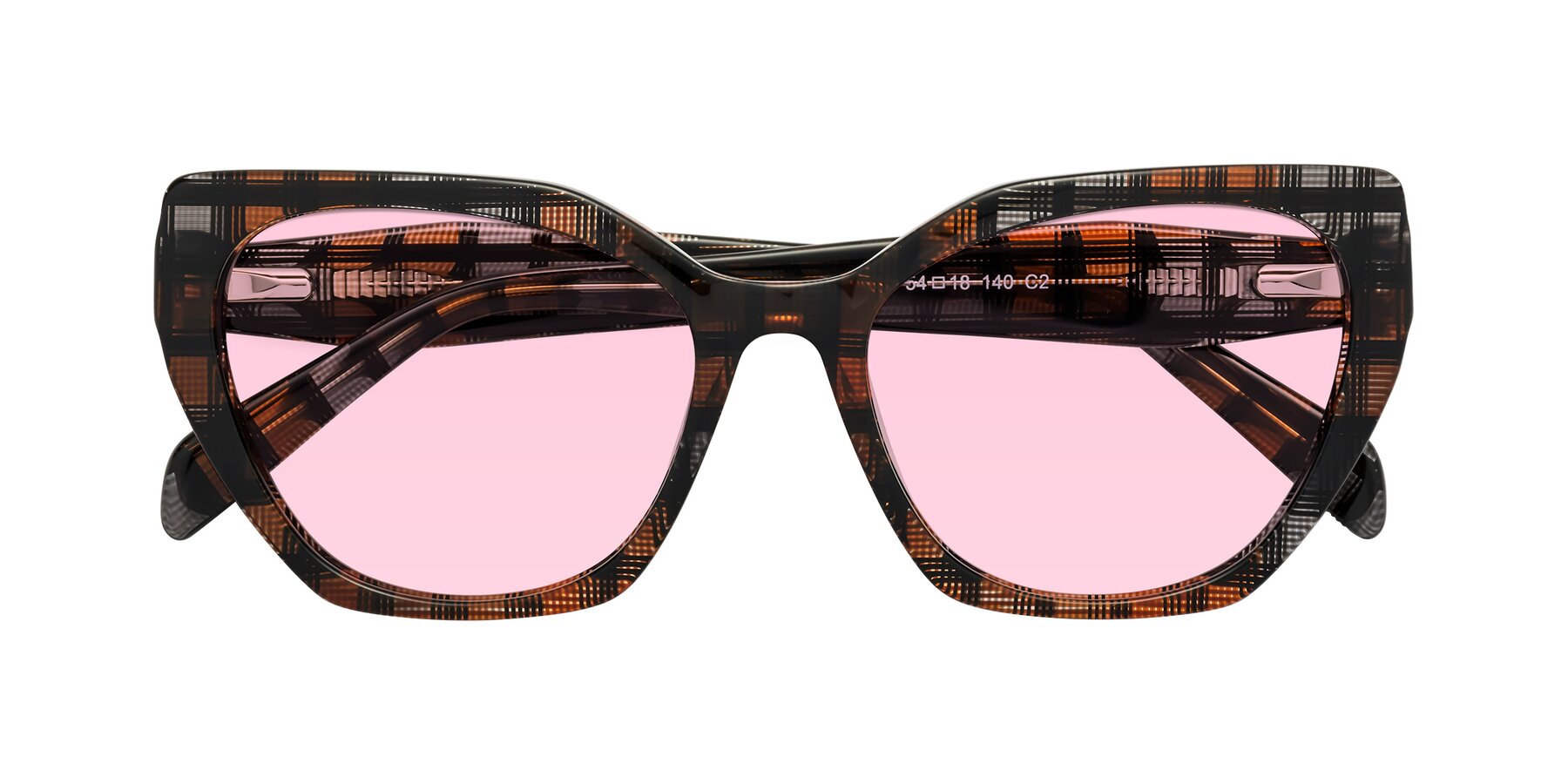 Folded Front of Tilton in Brown Grid with Light Pink Tinted Lenses