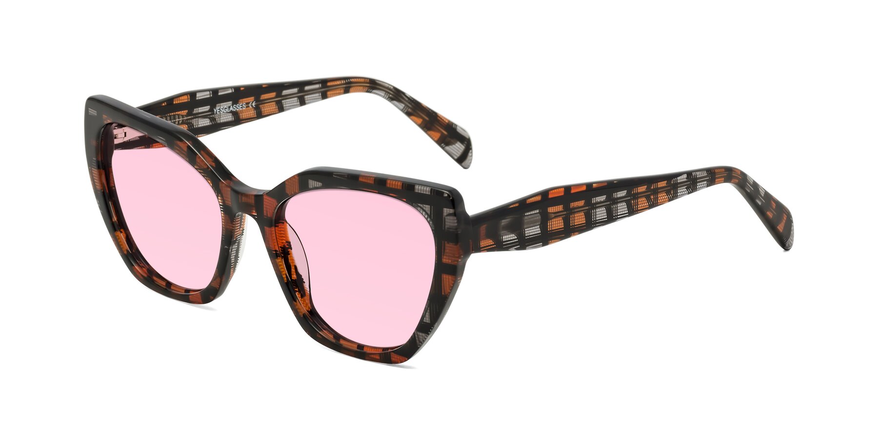 Angle of Tilton in Brown Grid with Light Pink Tinted Lenses