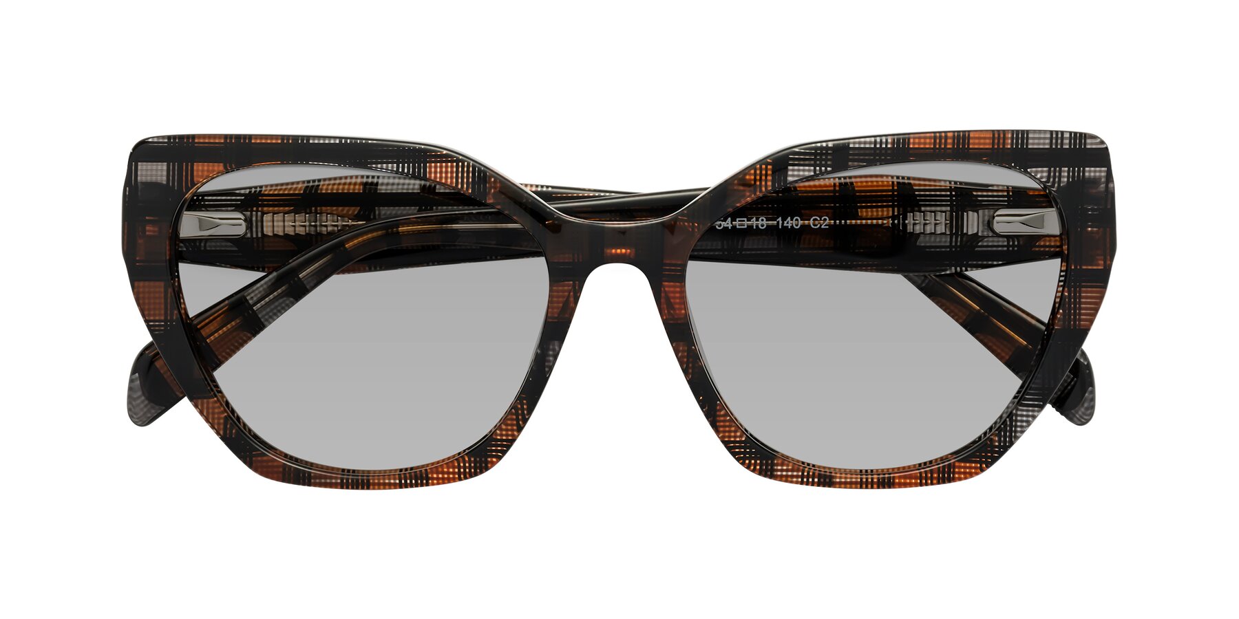 Folded Front of Tilton in Brown Grid with Light Gray Tinted Lenses