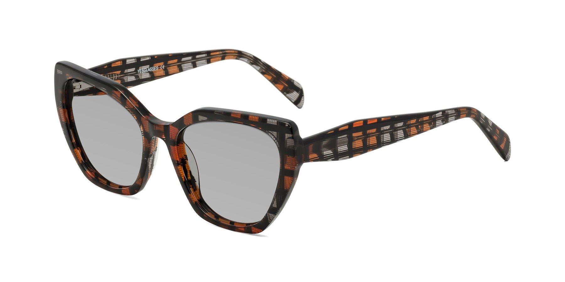 Angle of Tilton in Brown Grid with Light Gray Tinted Lenses