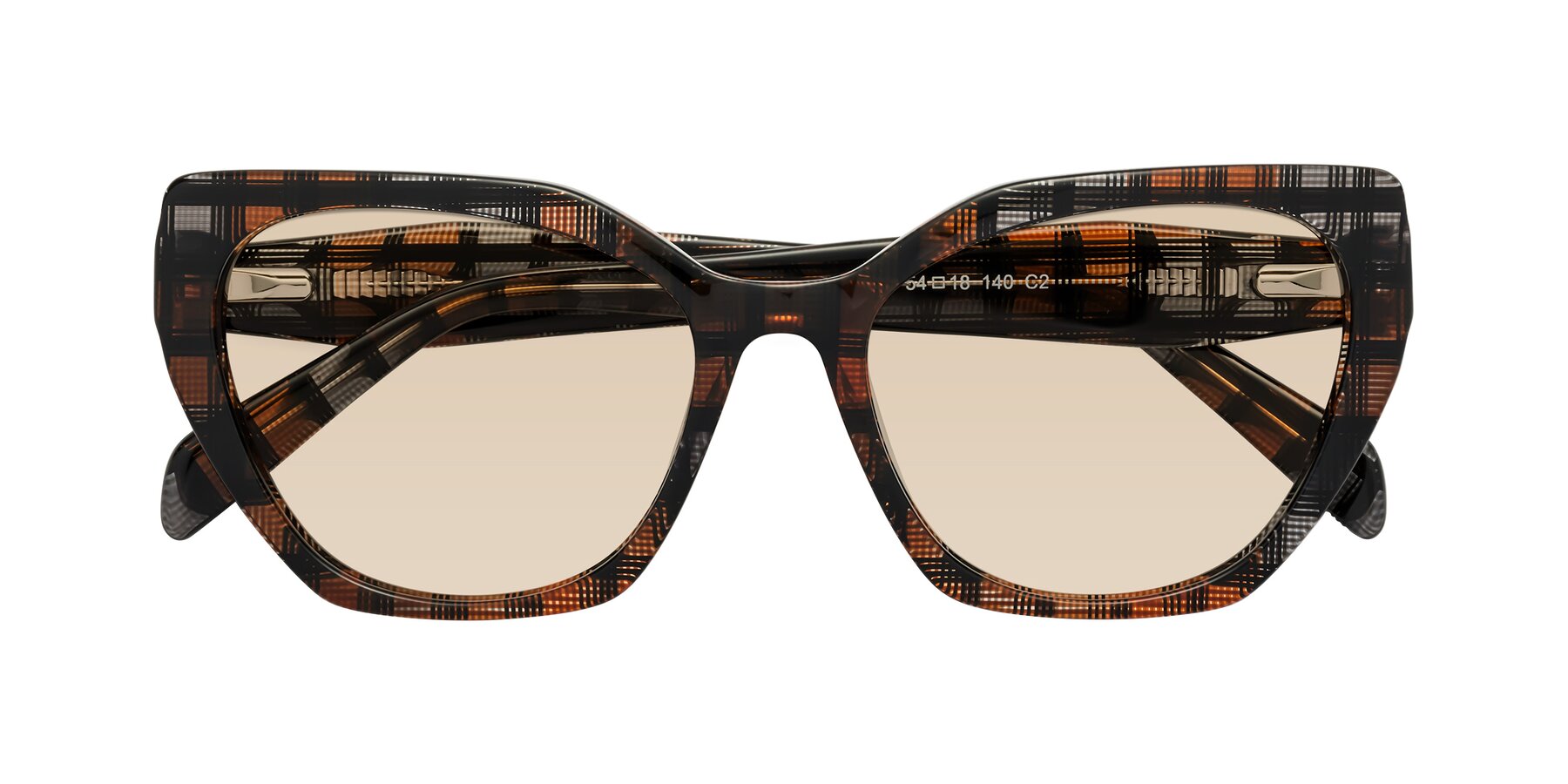 Folded Front of Tilton in Brown Grid with Light Brown Tinted Lenses