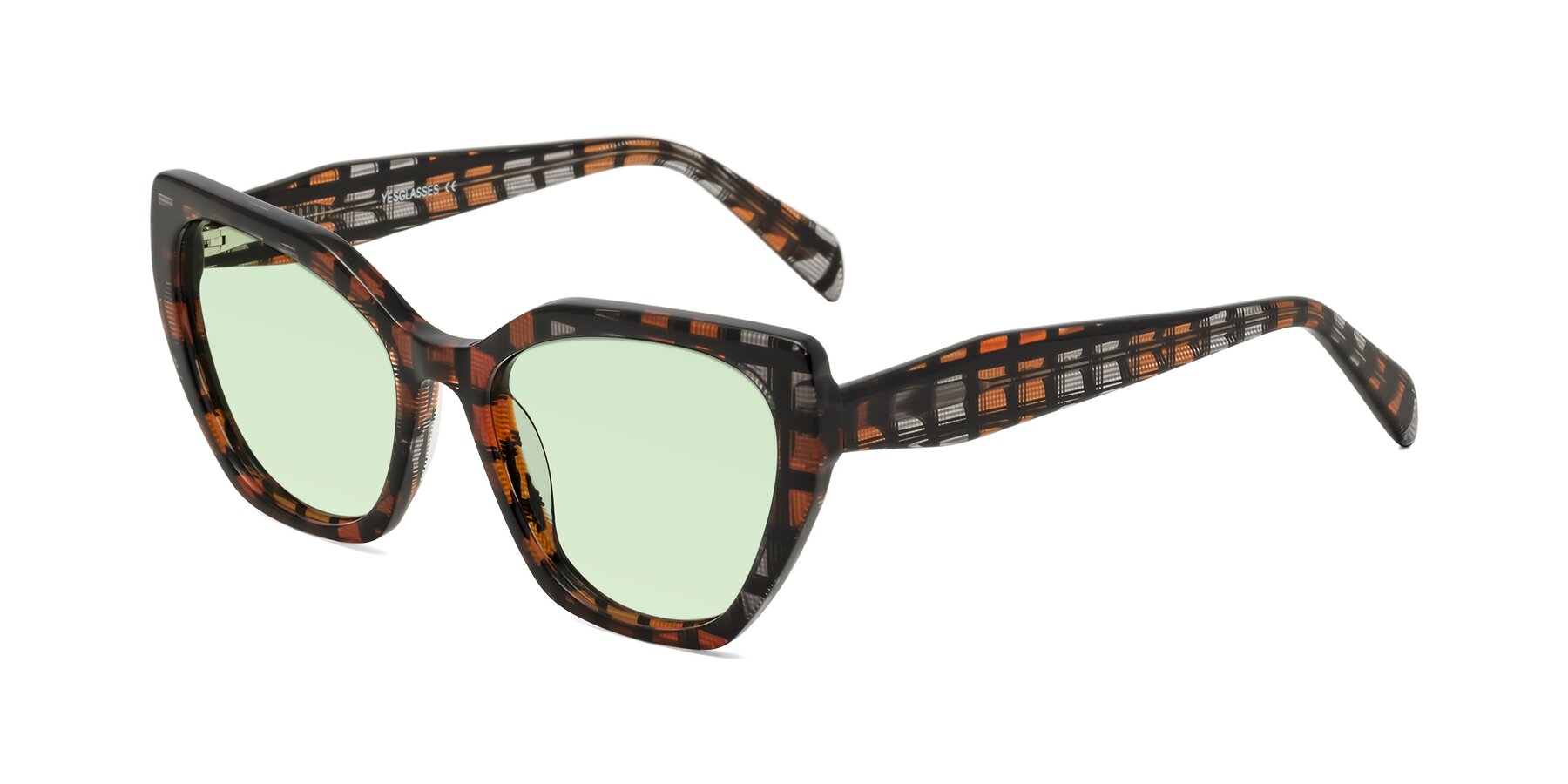 Angle of Tilton in Brown Grid with Light Green Tinted Lenses