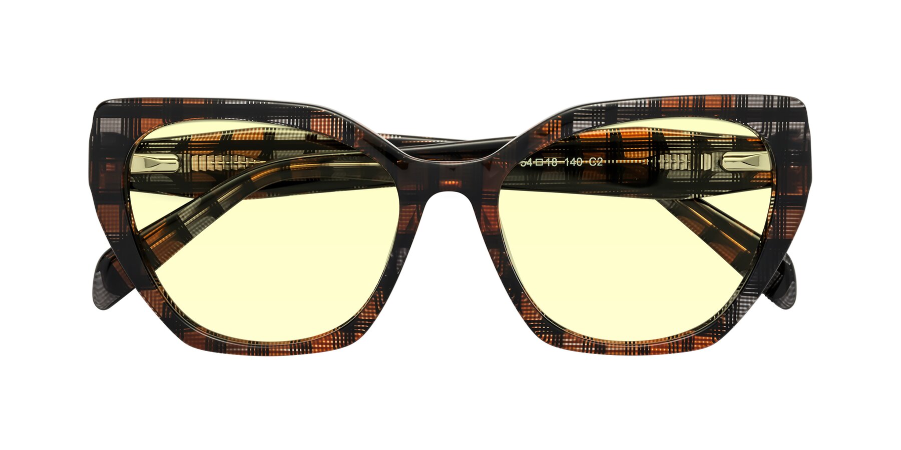 Folded Front of Tilton in Brown Grid with Light Yellow Tinted Lenses