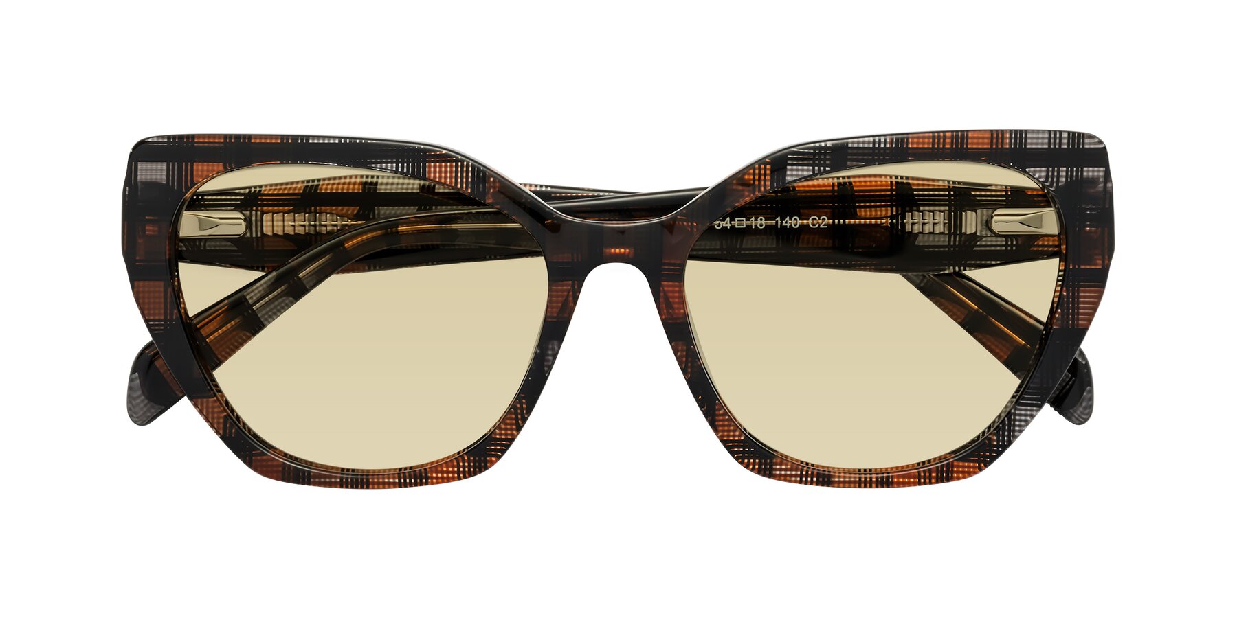 Folded Front of Tilton in Brown Grid with Light Champagne Tinted Lenses