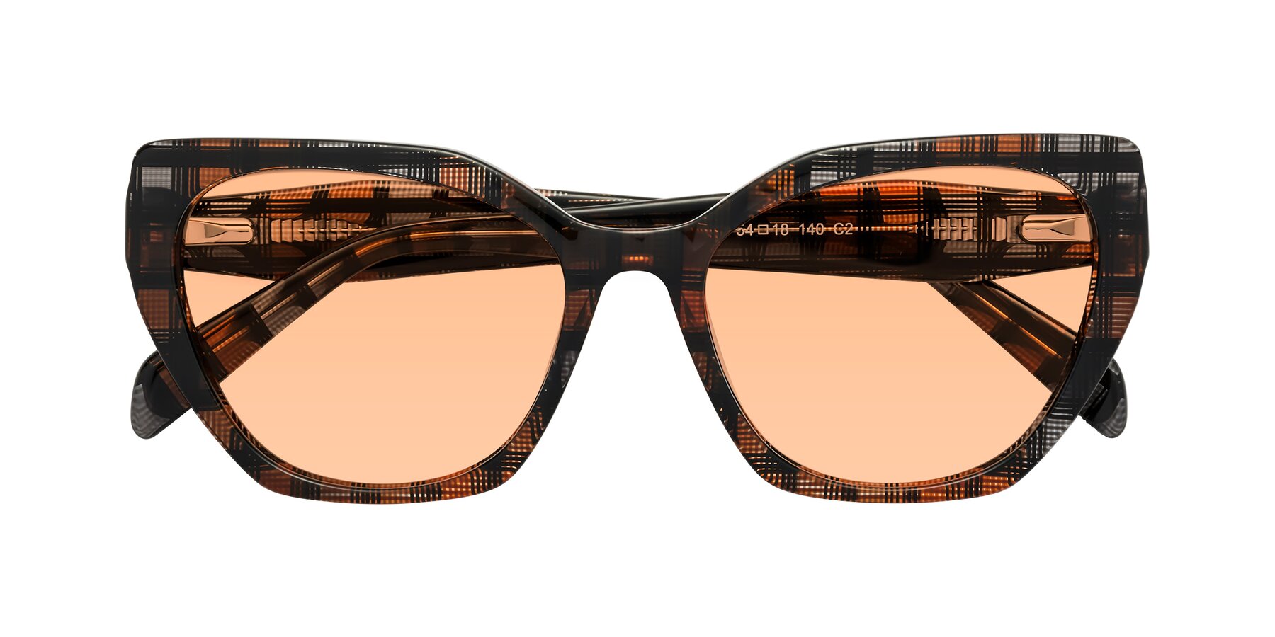 Folded Front of Tilton in Brown Grid with Light Orange Tinted Lenses