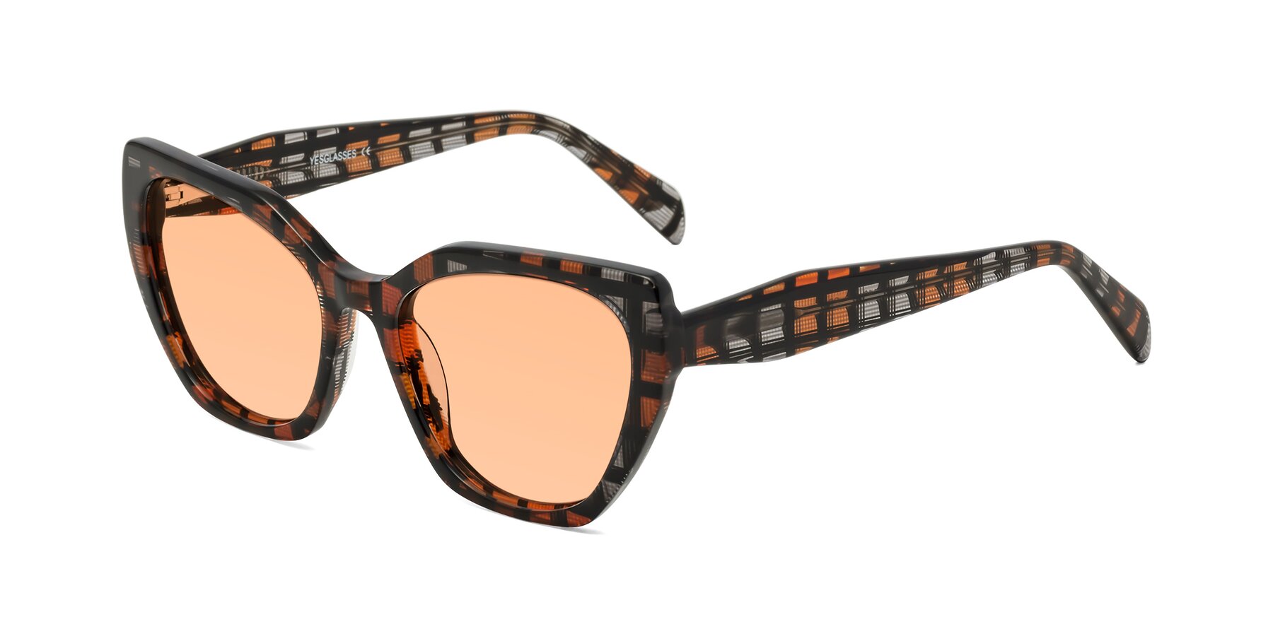 Angle of Tilton in Brown Grid with Light Orange Tinted Lenses