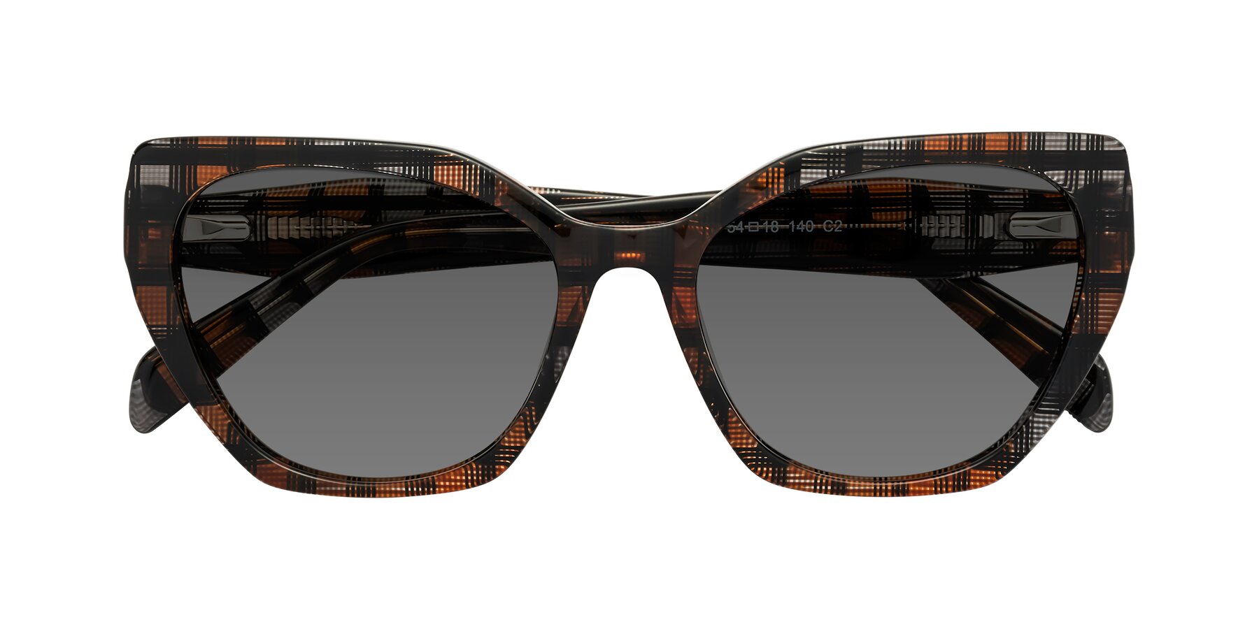 Folded Front of Tilton in Brown Grid with Medium Gray Tinted Lenses