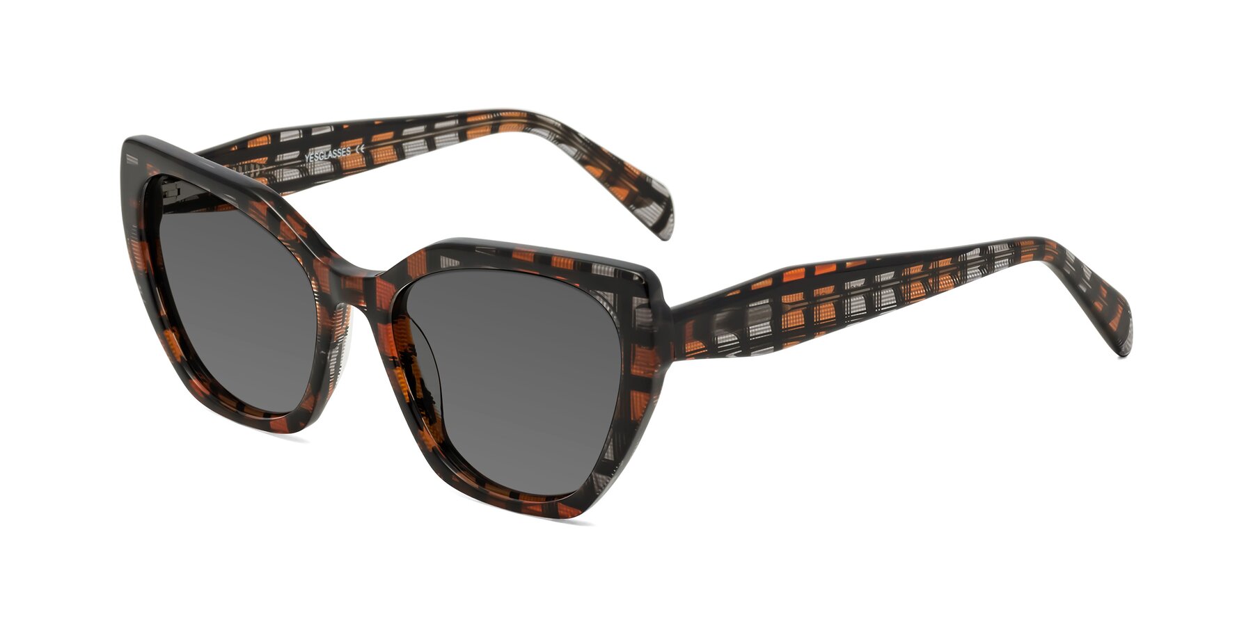 Angle of Tilton in Brown Grid with Medium Gray Tinted Lenses
