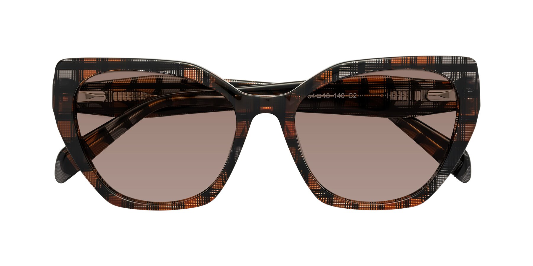Folded Front of Tilton in Brown Grid with Medium Brown Tinted Lenses